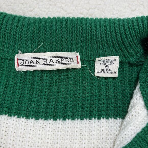 Vintage Joan Harper Knit Cardigan Sweater Womens M Button Green Striped Jumper - Picture 3 of 8